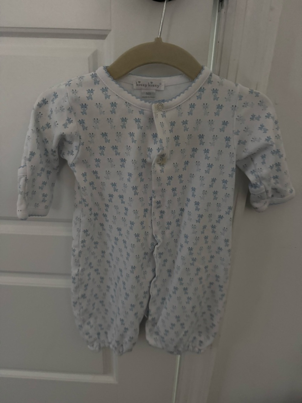Kissy Kissy White and Light Blue Printed Footie One-Piece